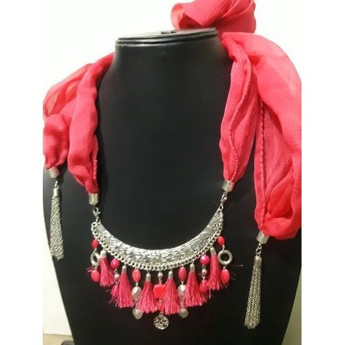 Pink Designer Scarf Necklace